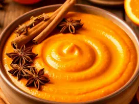 На фото изображено готовое блюдо «Тыквенное пюре» в миниатюре.