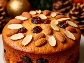 На фото изображено готовое блюдо «Новогодний (рождественский) кекс долгого хранения» в миниатюре.